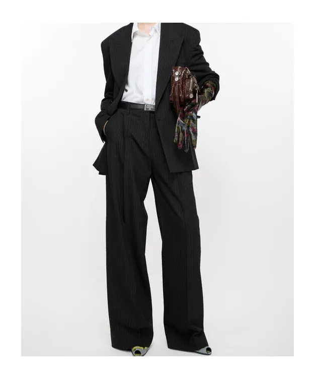 Pinstripe Print Wide-Leg Trousers