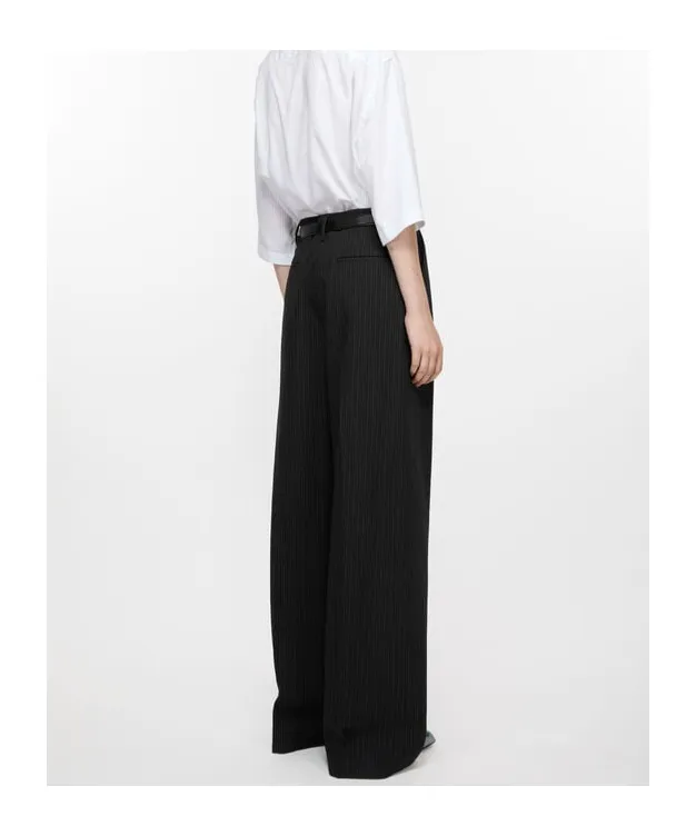 Pinstripe Print Wide-Leg Trousers