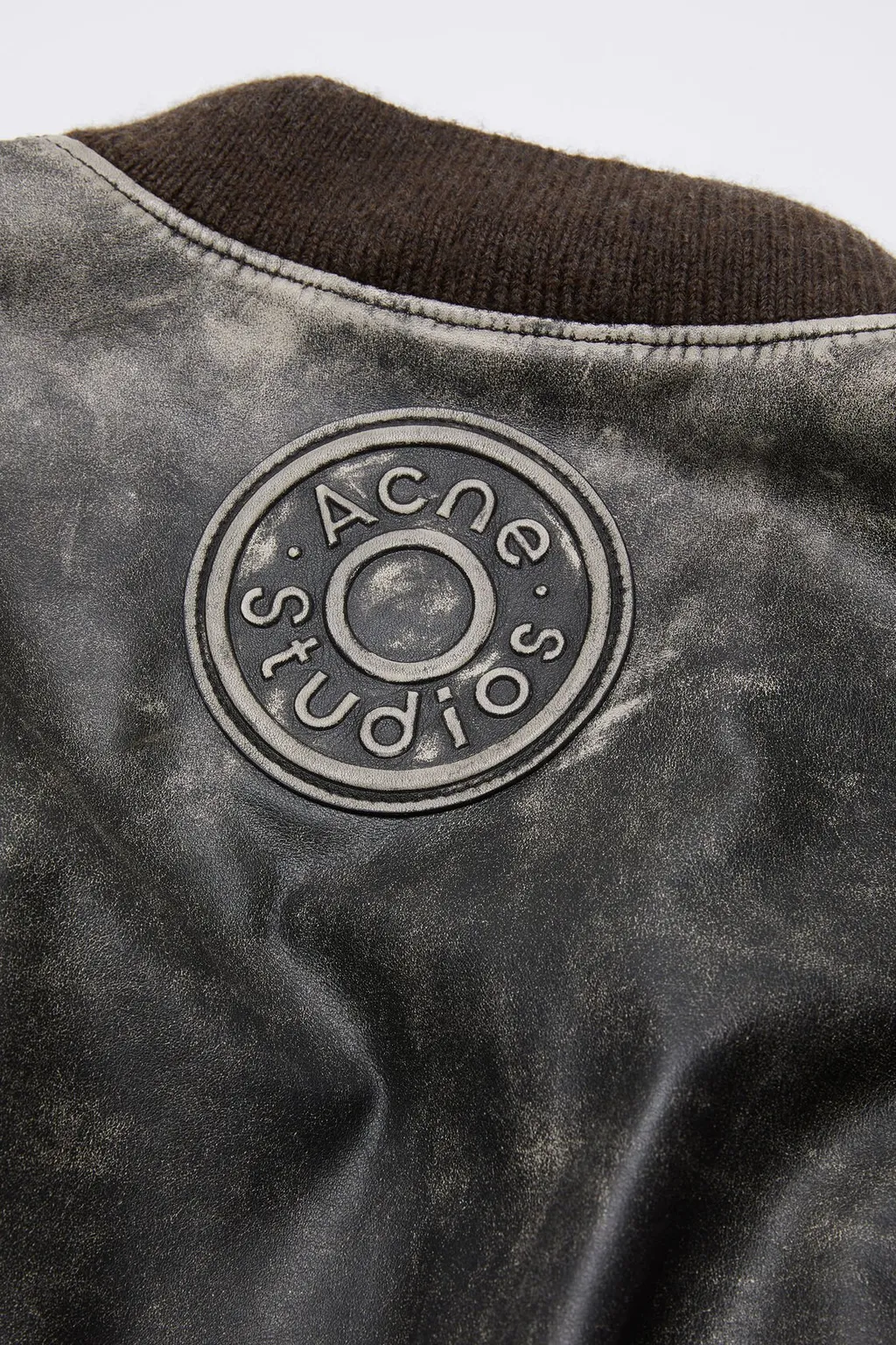 Logo Embossed Faded Leather Jacket