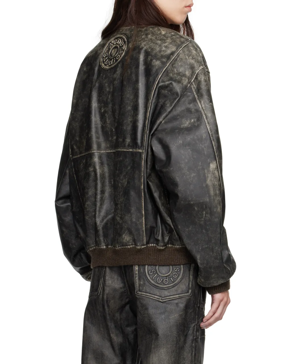 Logo Embossed Faded Leather Jacket