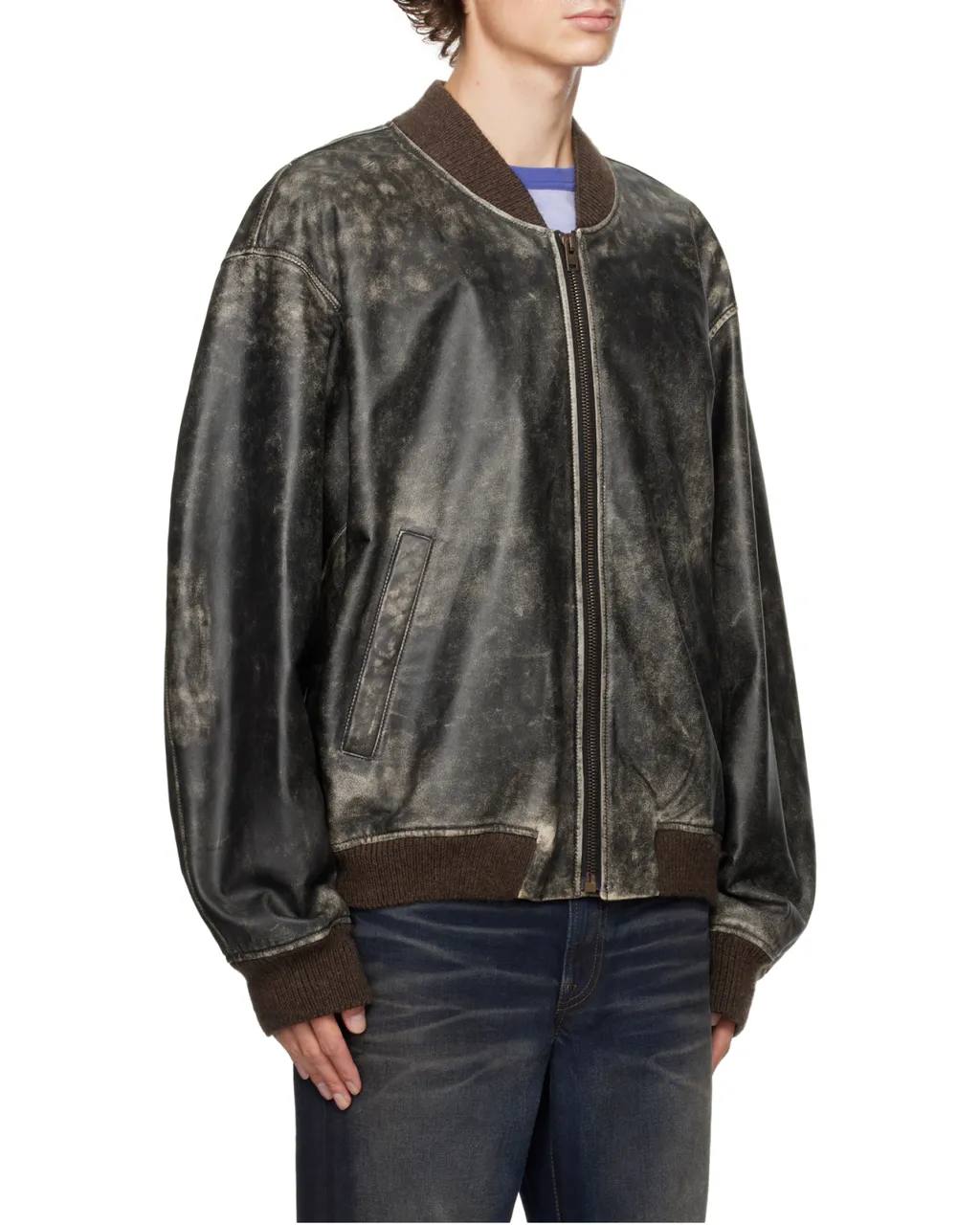 Logo Embossed Faded Leather Jacket