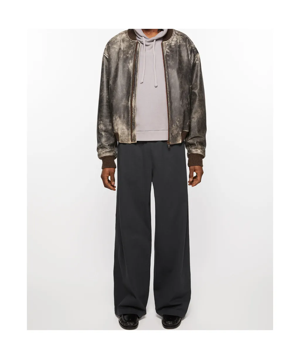 Logo Embossed Faded Leather Jacket