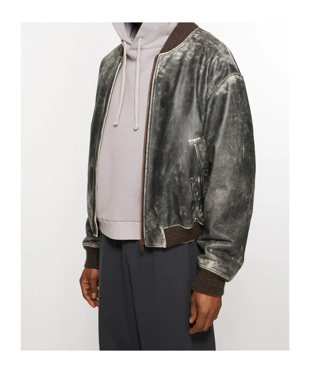 Logo Embossed Faded Leather Jacket