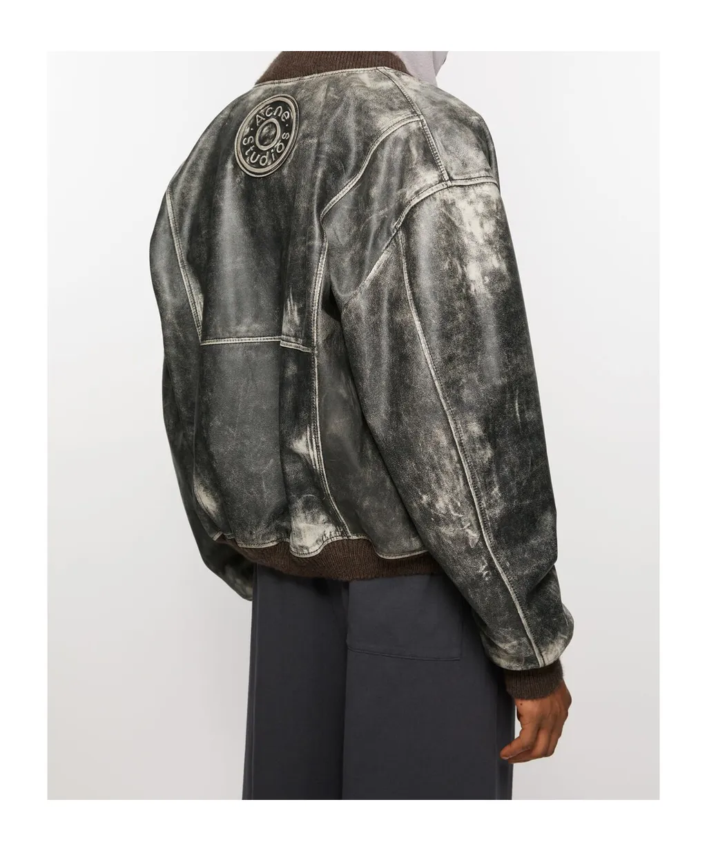 Logo Embossed Faded Leather Jacket