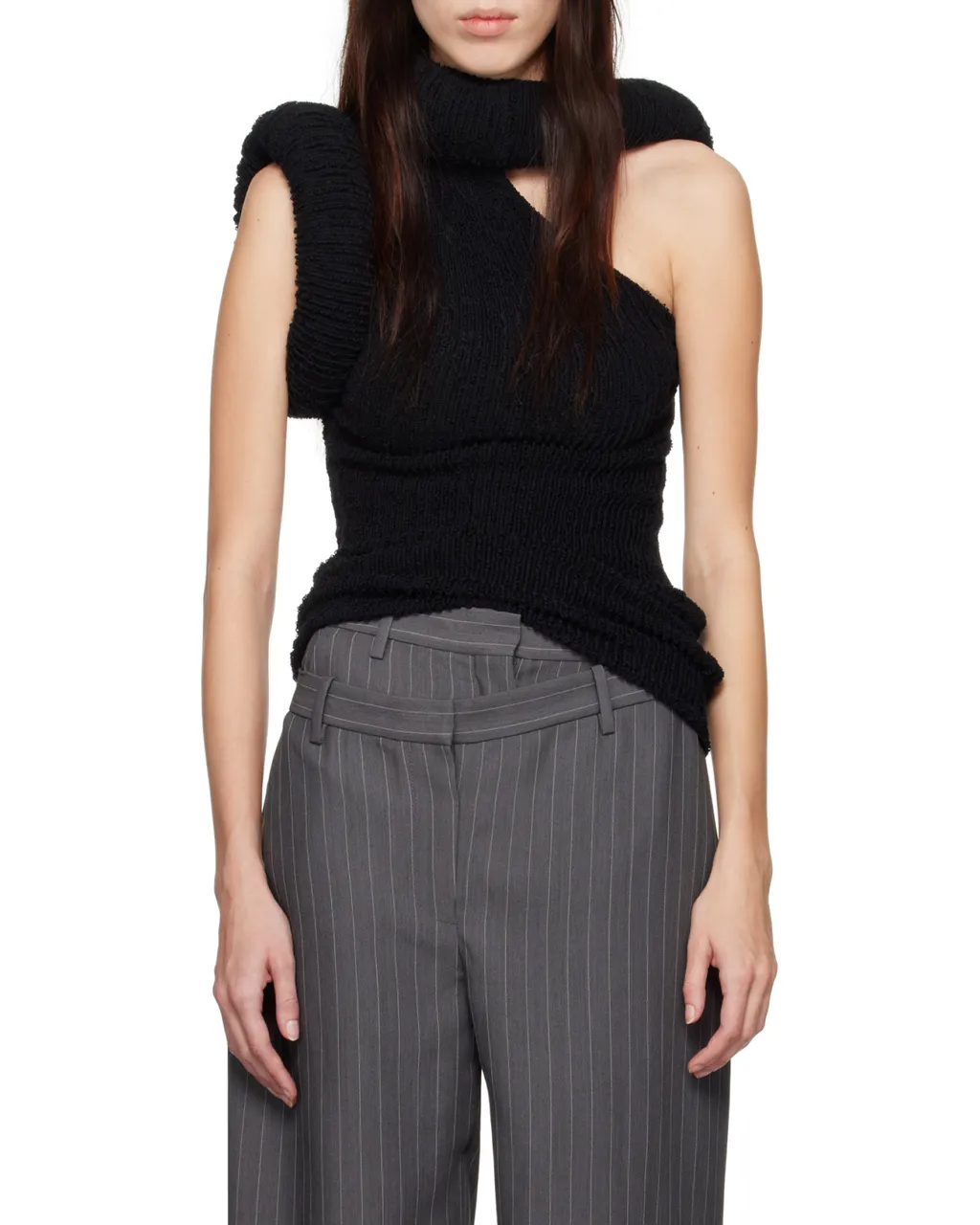 Asymmetric Rib-Knit Long Dress