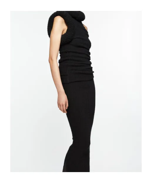 Asymmetric Rib-Knit Long Dress
