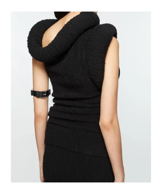 Asymmetric Rib-Knit Long Dress