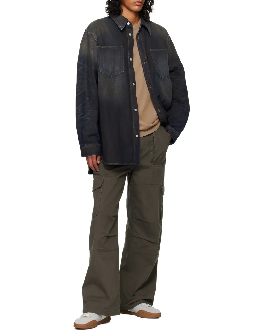 Collared Long-Sleeve Denim Shirt