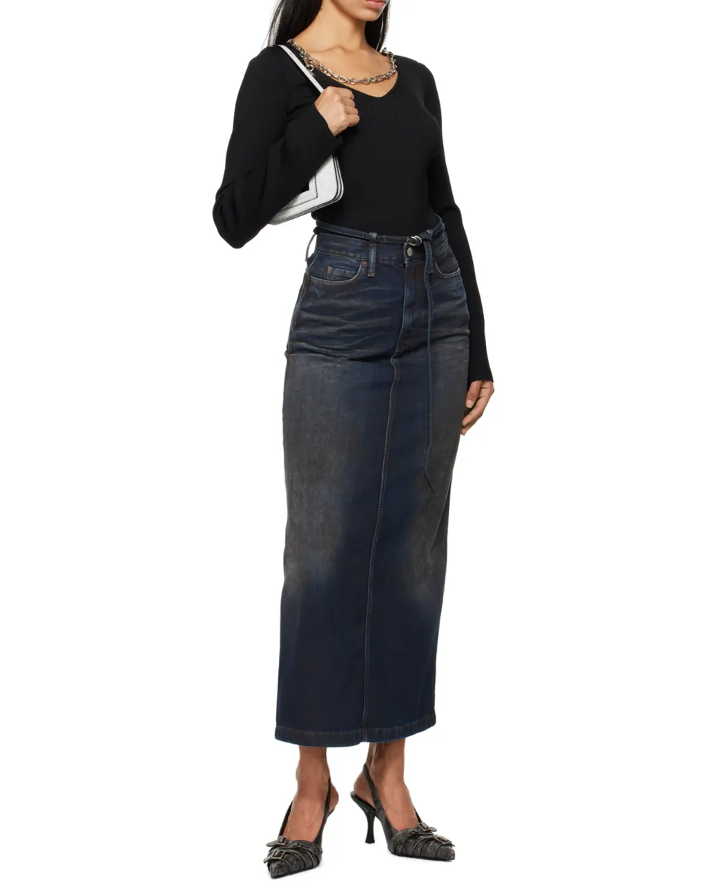 Belt Detailed Midi Skirt