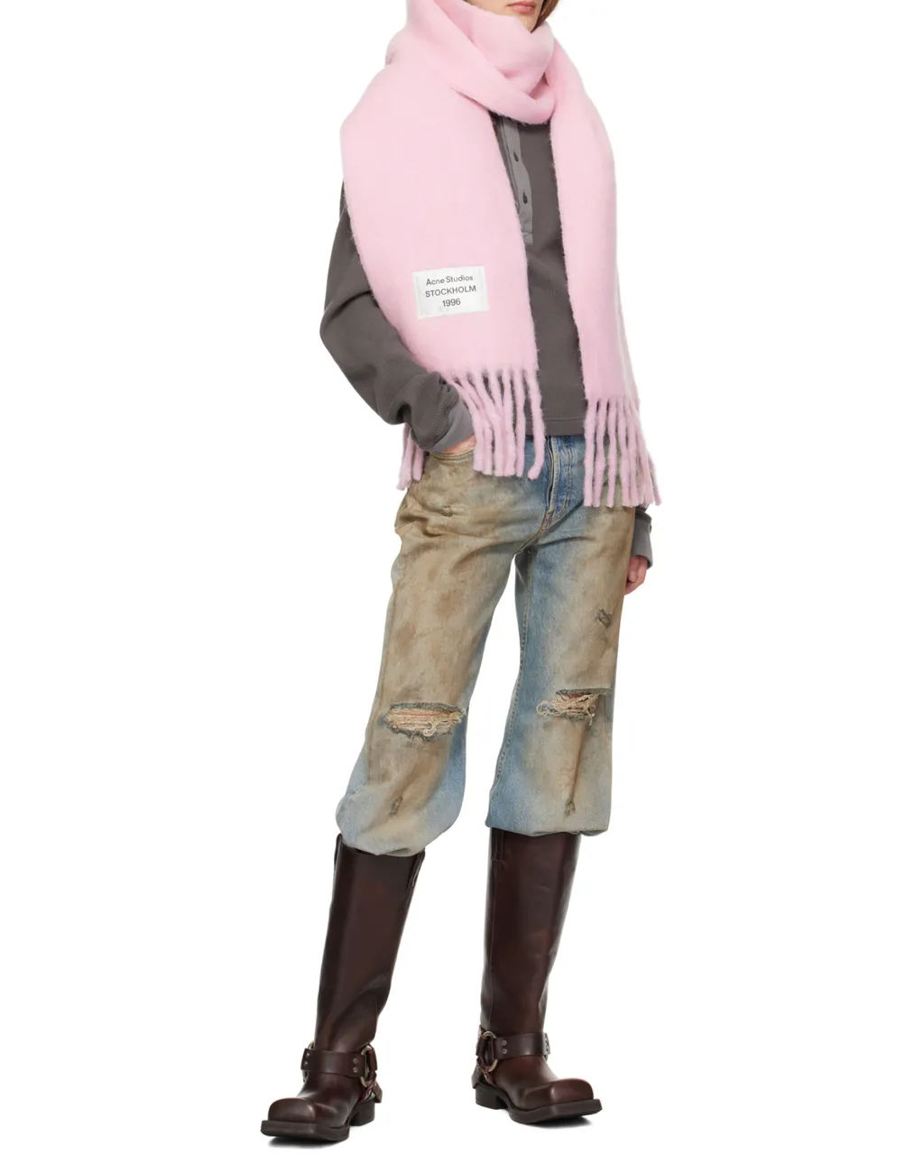 Logo Patch Fringed Scarf