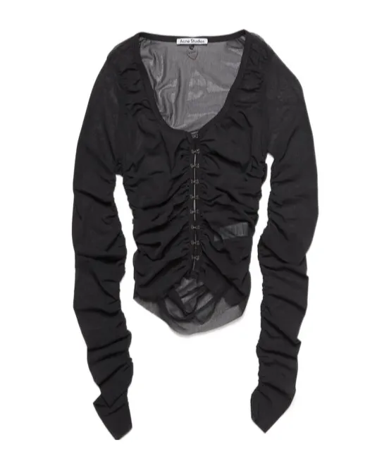 V-Neck Semi-Sheer Ruched Blouse