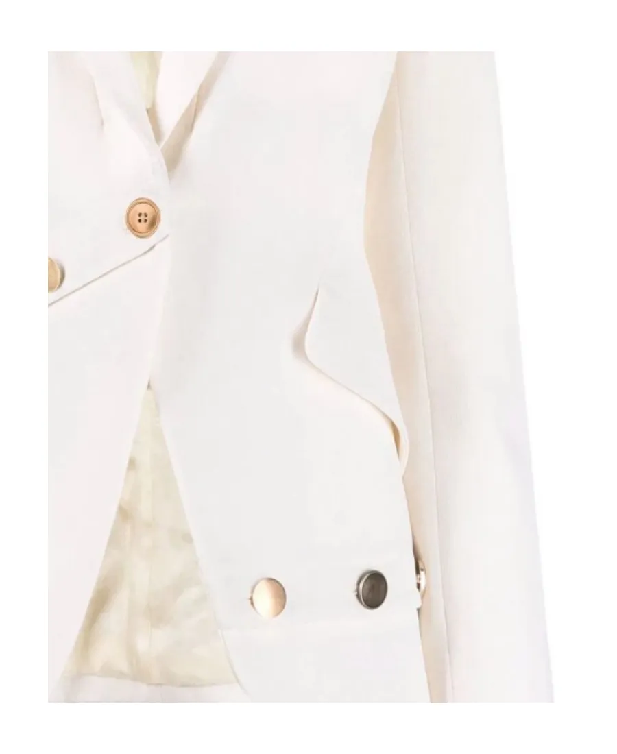 Button-Embellished Wool Blazer