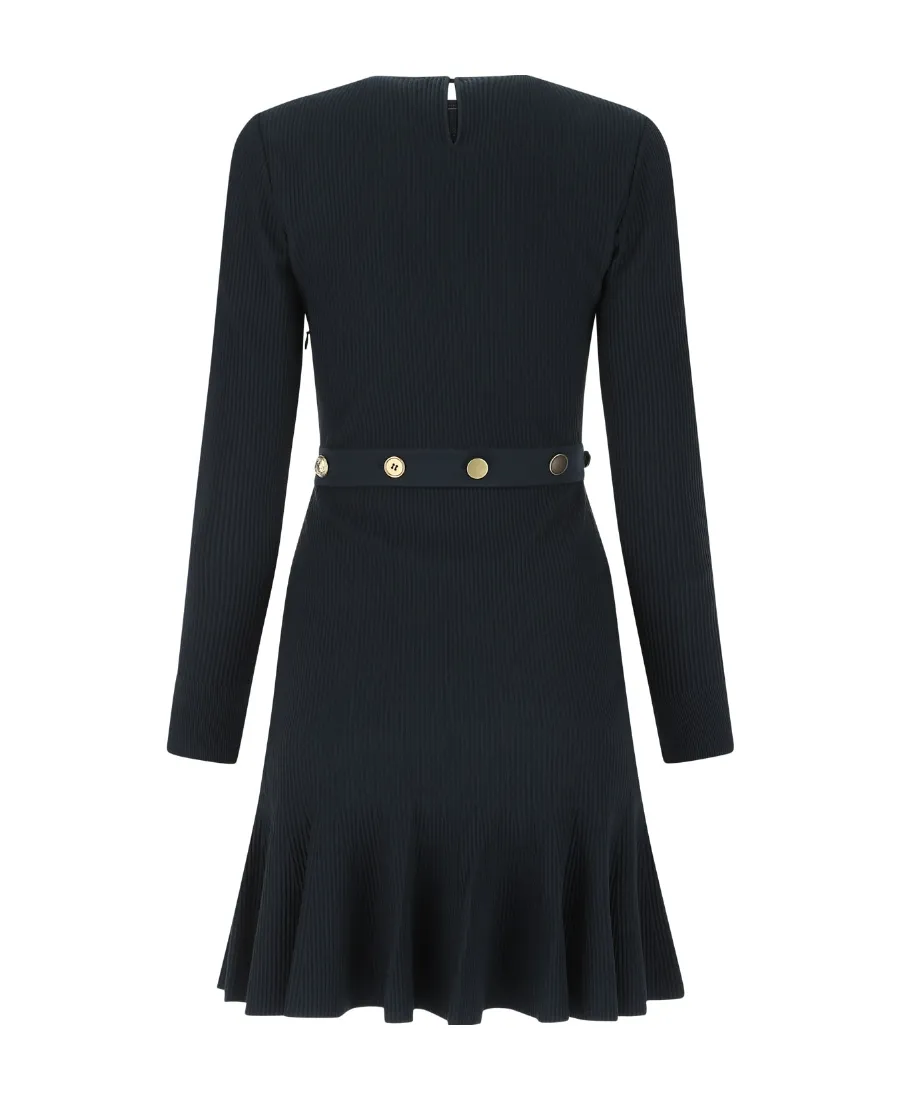 Pleated Ribbed Knit Dress