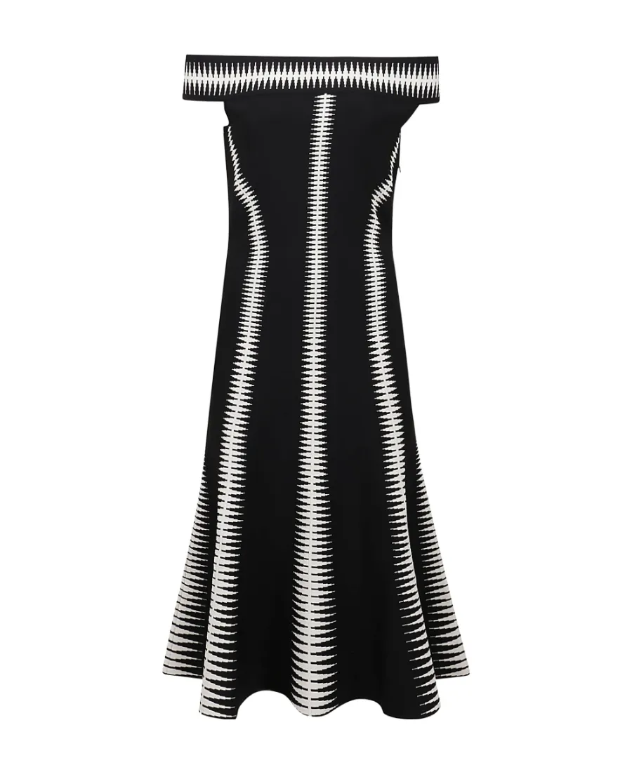Spine Jacquard Off-The-Shoulder Dress