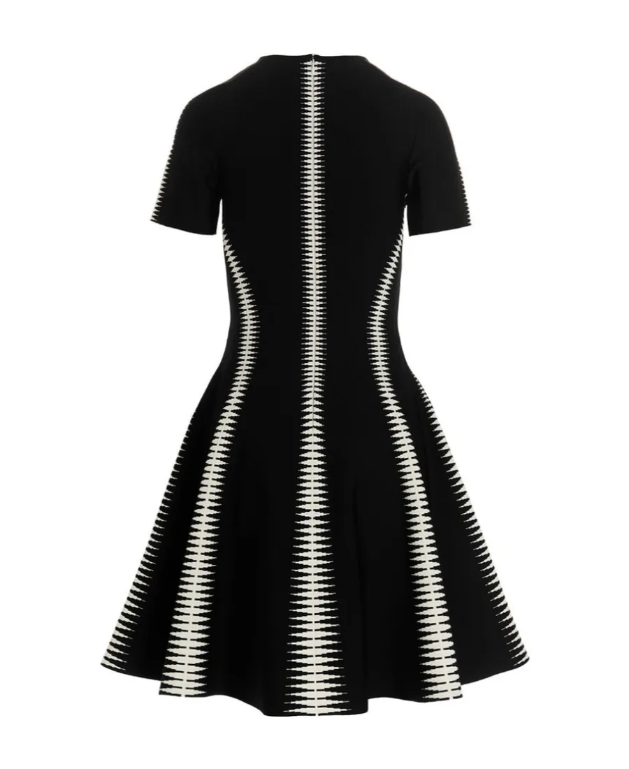 Spine Jacquard-Pattern Flared Mini Dress