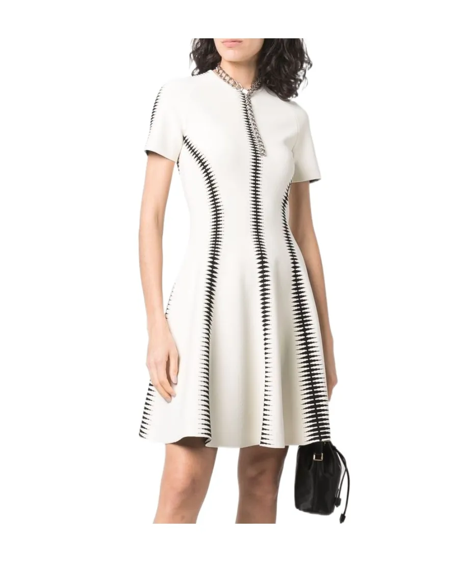 Spine Jacquard-Pattern Flared Mini Dress