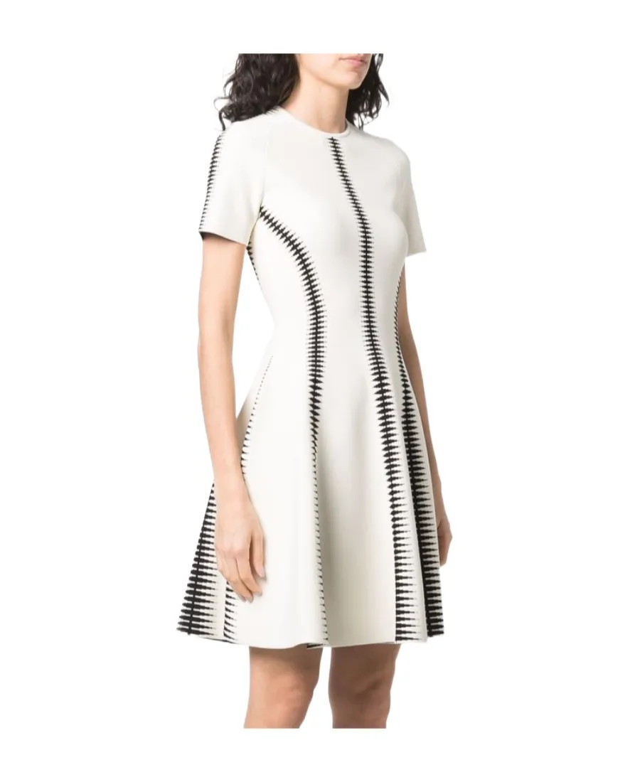 Spine Jacquard-Pattern Flared Mini Dress