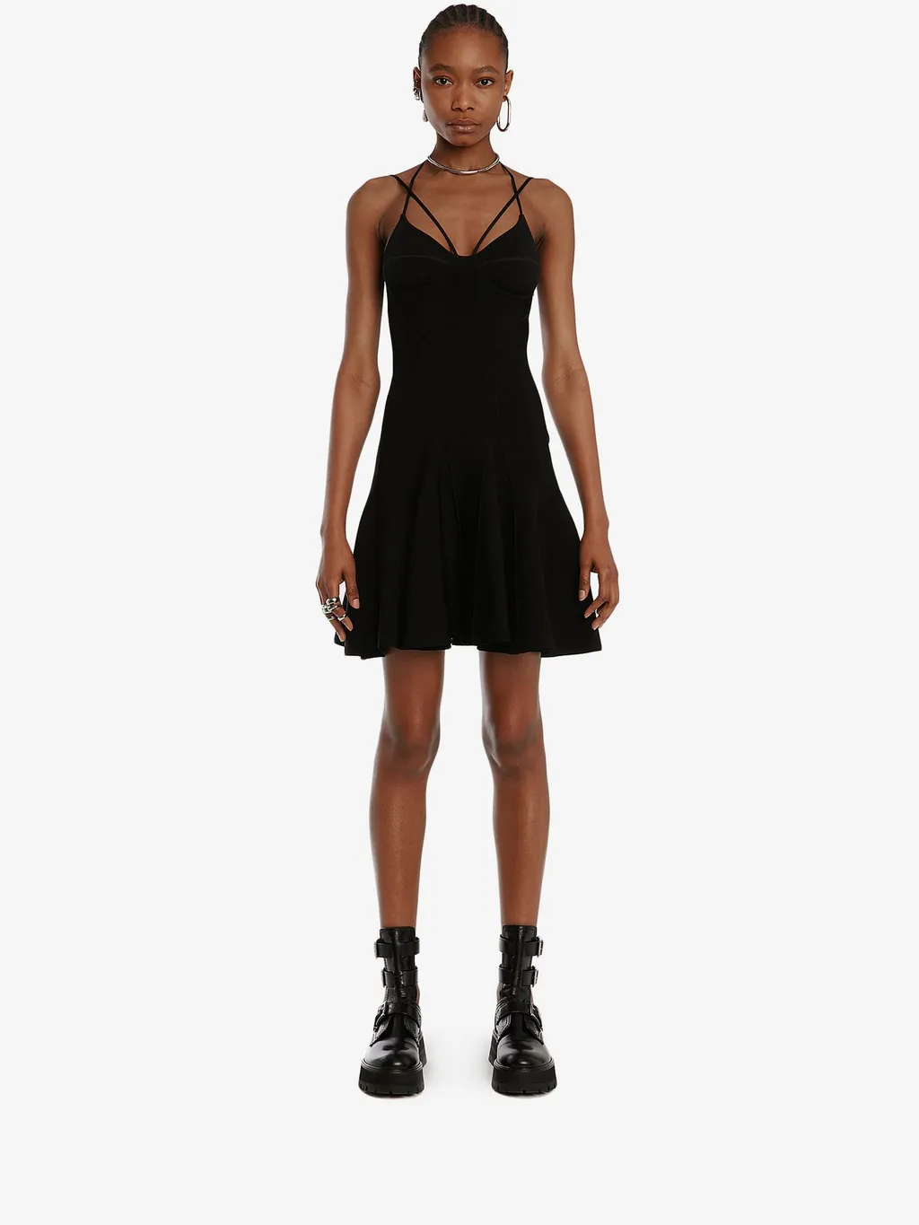 Strappy Fluted Mini Dress