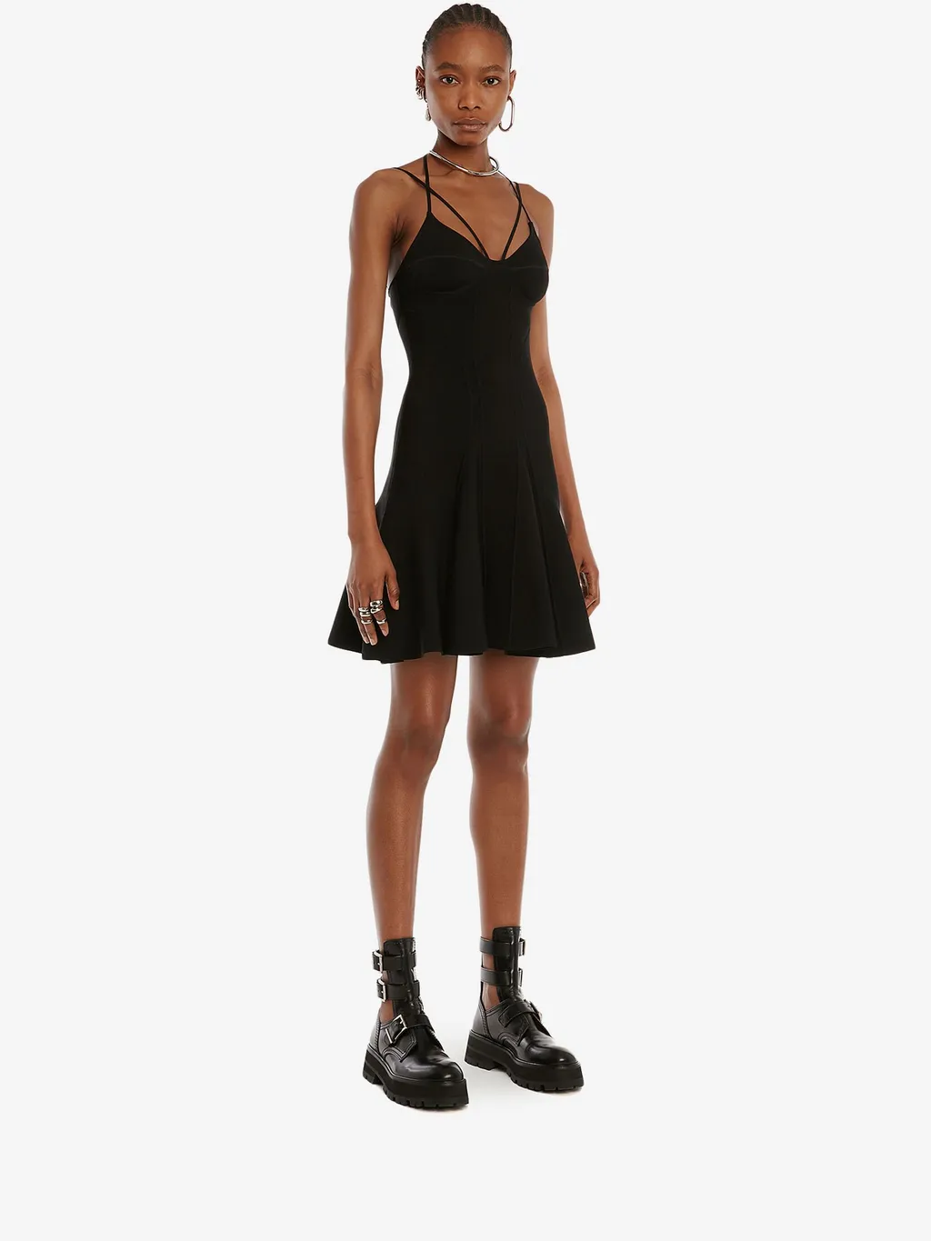 Strappy Fluted Mini Dress