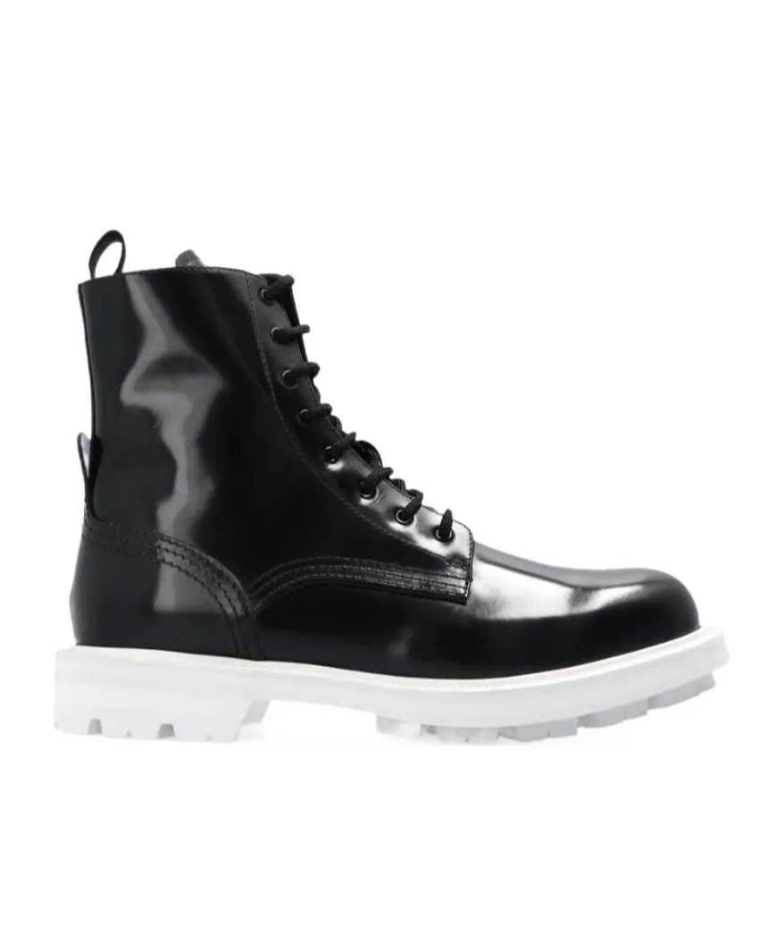 Patent-Leather Lace-Up Boots