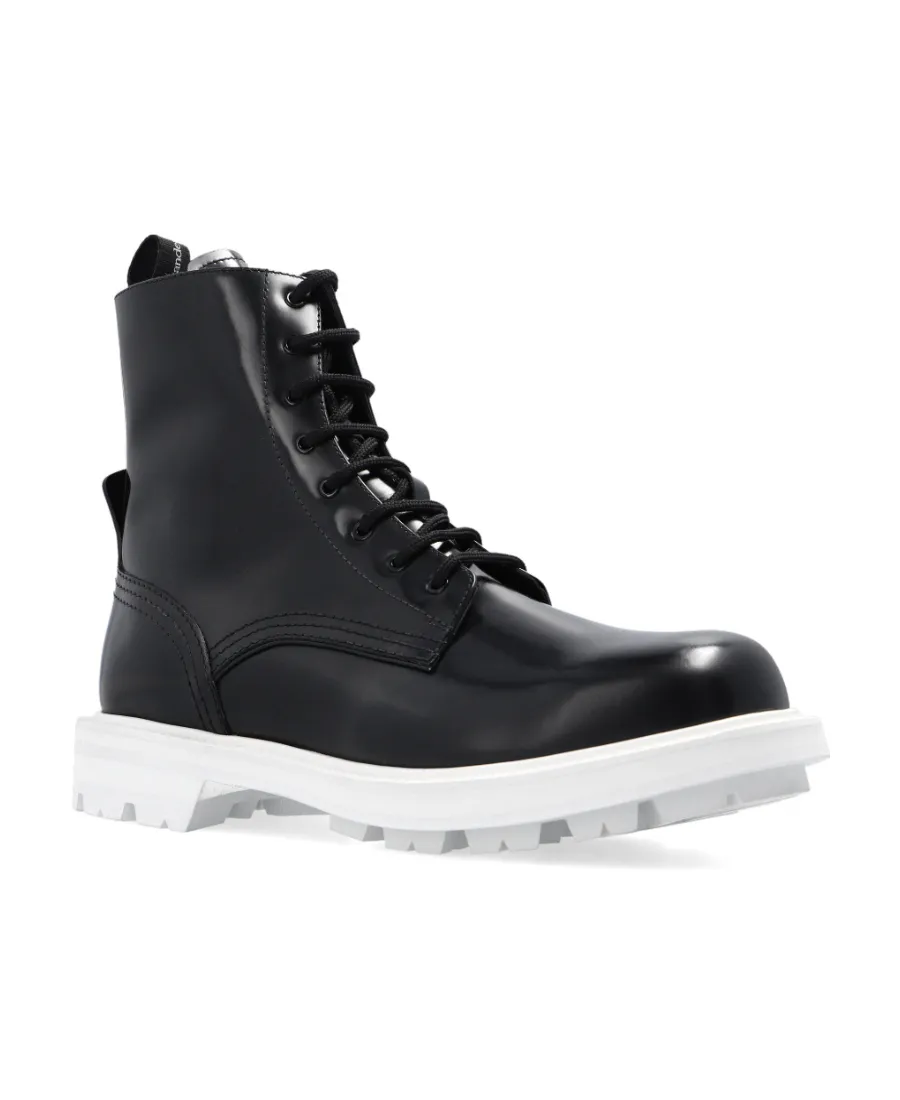 Patent-Leather Lace-Up Boots