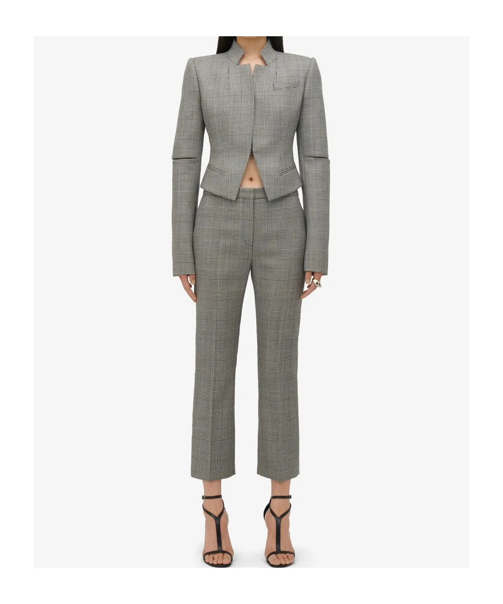 Straight-Leg Checked Cropped Pants