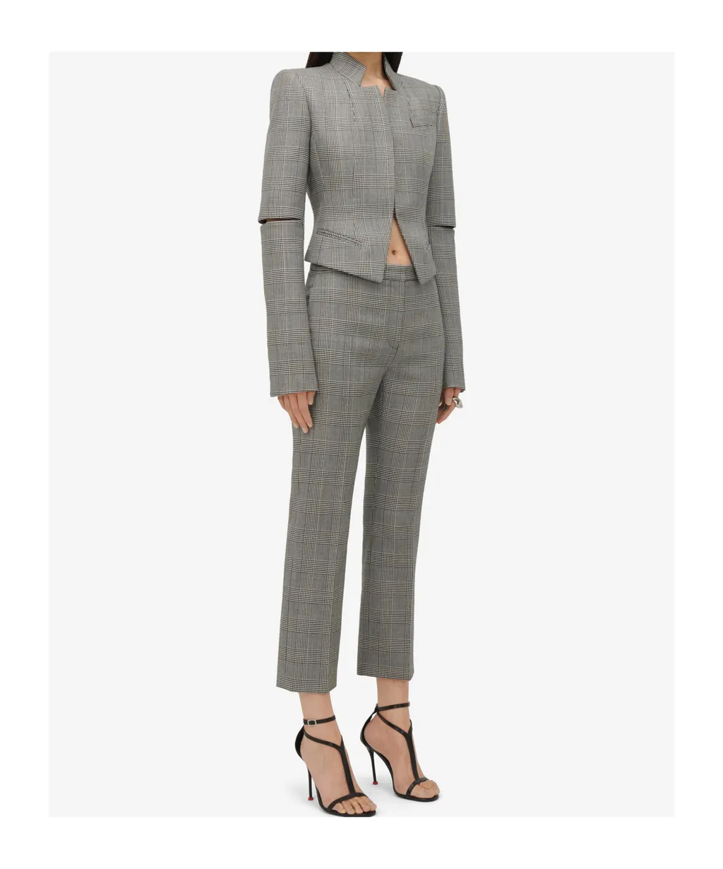Straight-Leg Checked Cropped Pants