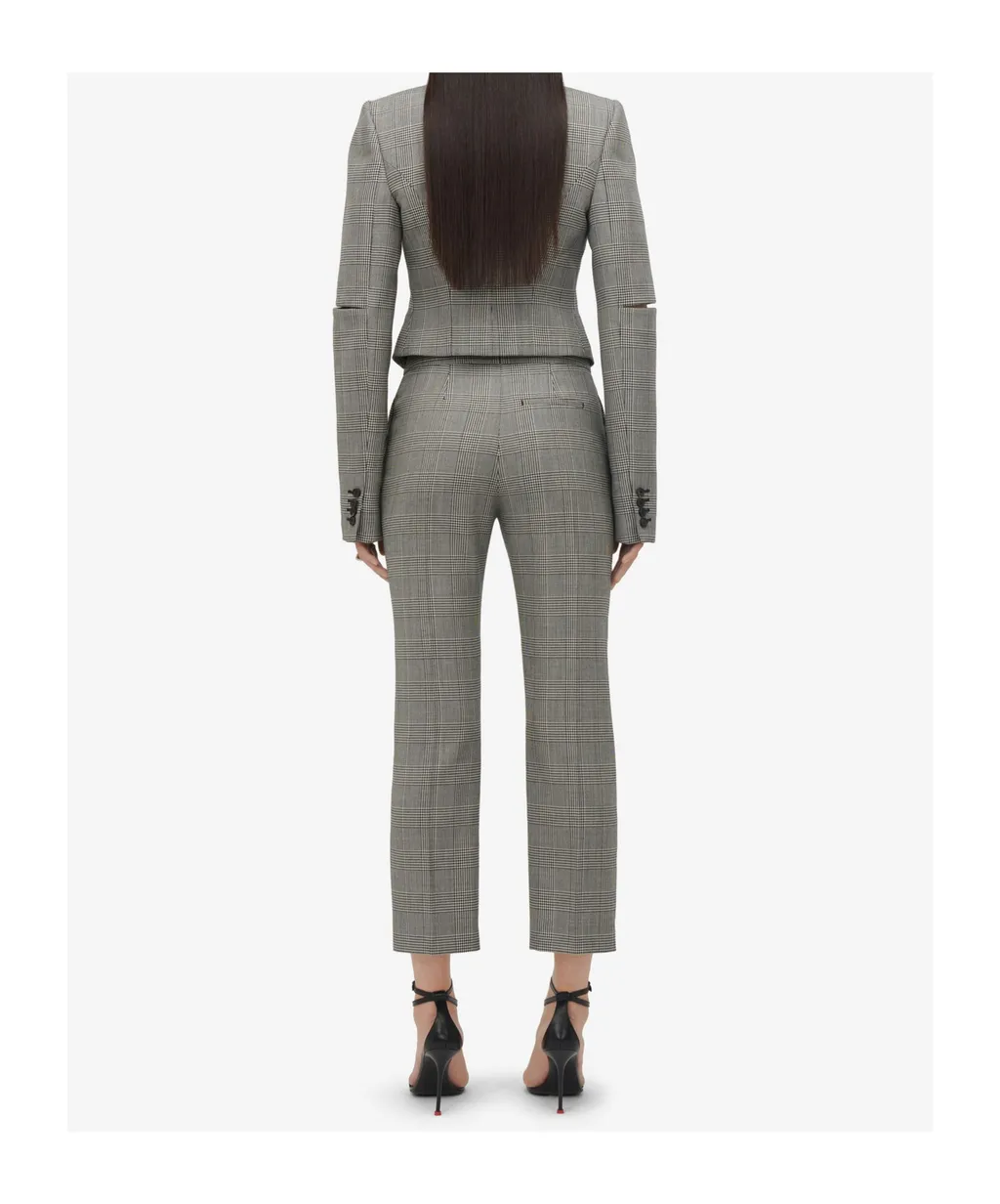 Straight-Leg Checked Cropped Pants