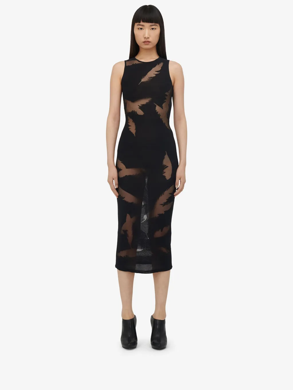 Feather-Intarsia Sleeveless Pencil Dress