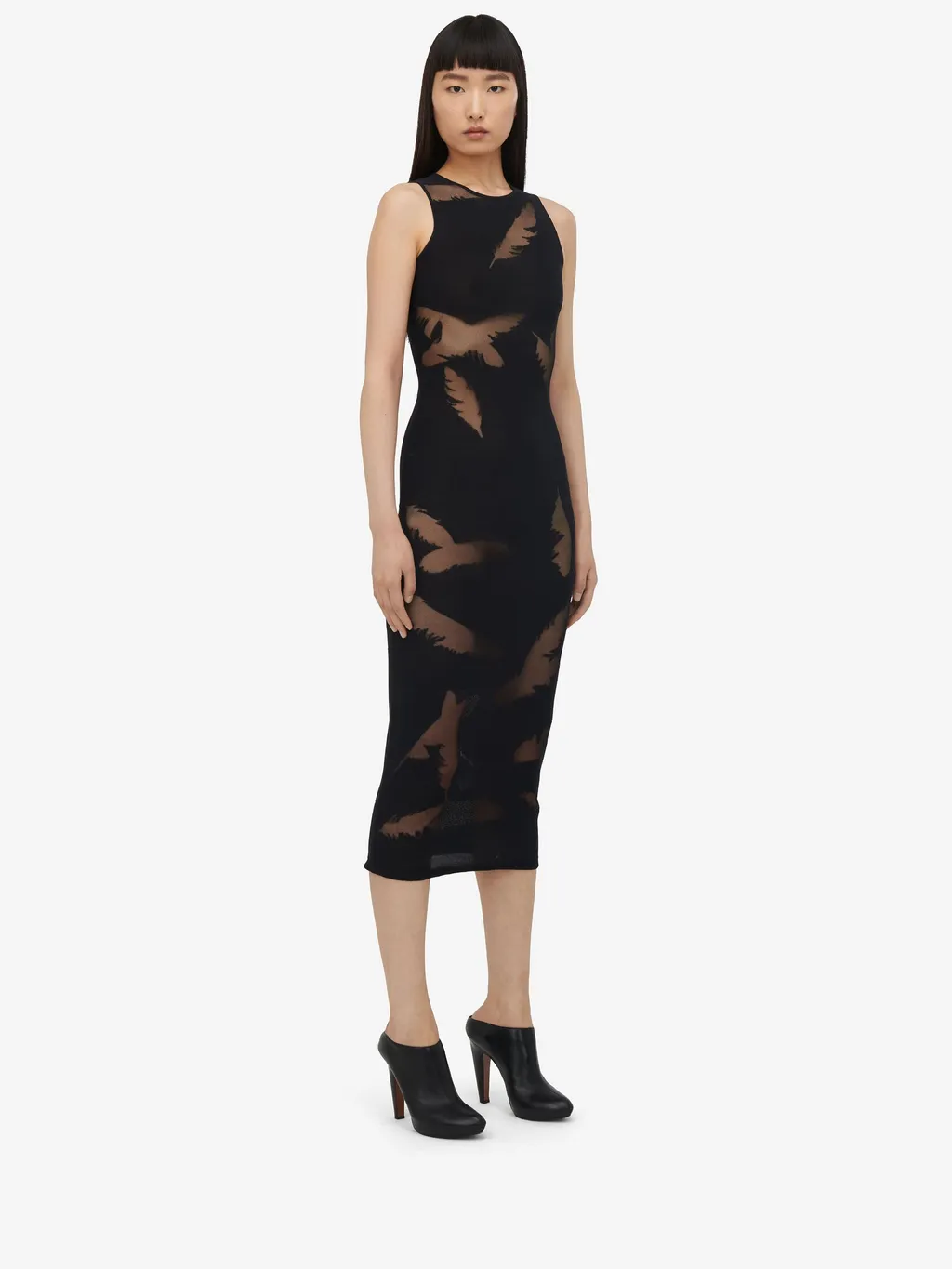 Feather-Intarsia Sleeveless Pencil Dress