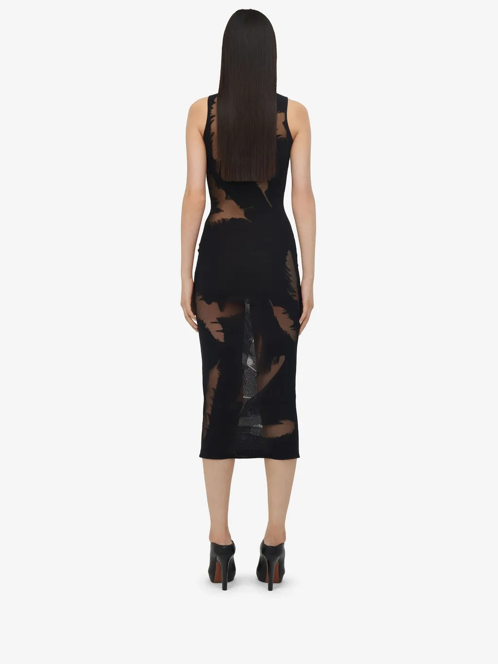 Feather-Intarsia Sleeveless Pencil Dress