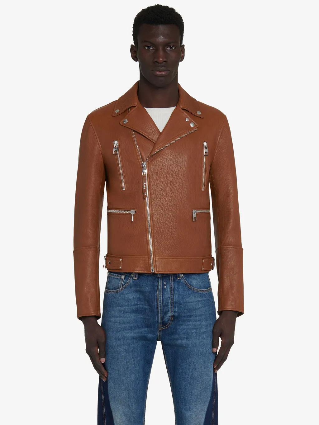 Zip-Up Leather Biker Jacket