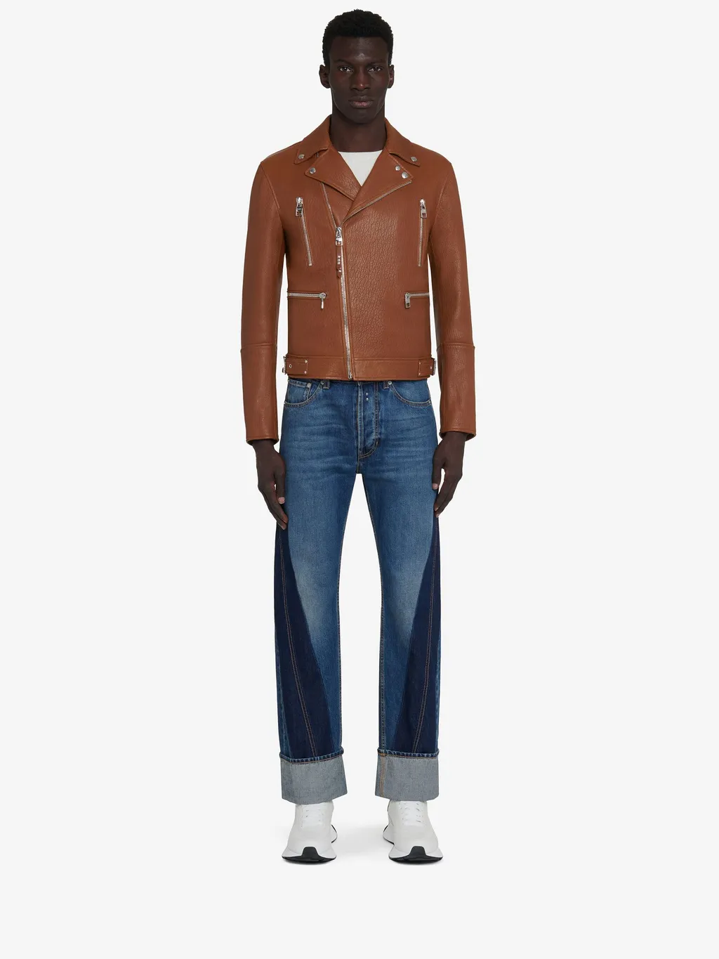 Zip-Up Leather Biker Jacket