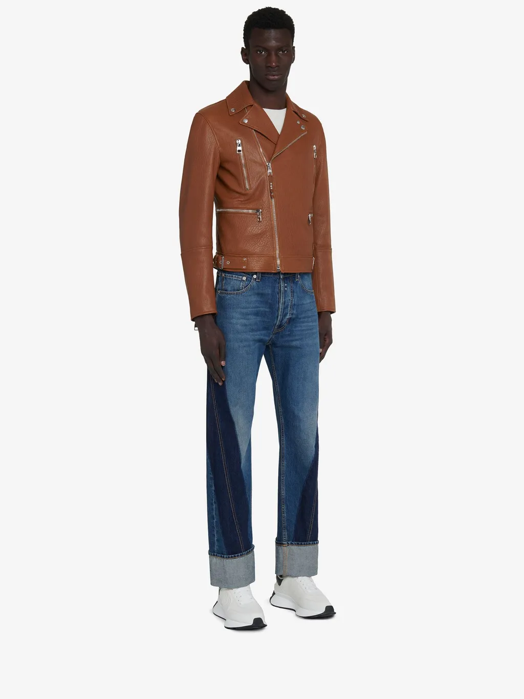 Zip-Up Leather Biker Jacket
