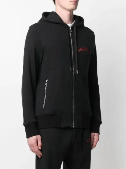 Embroidered Logo Zip-Up Hoodie