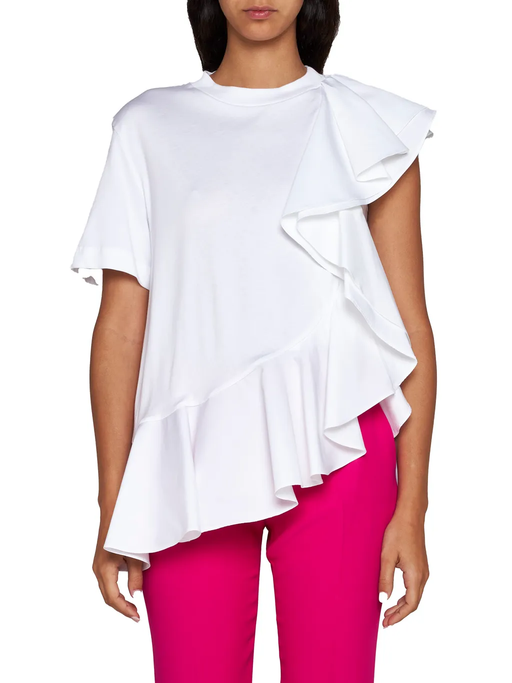 Asymmetric Ruffled Crewneck Top