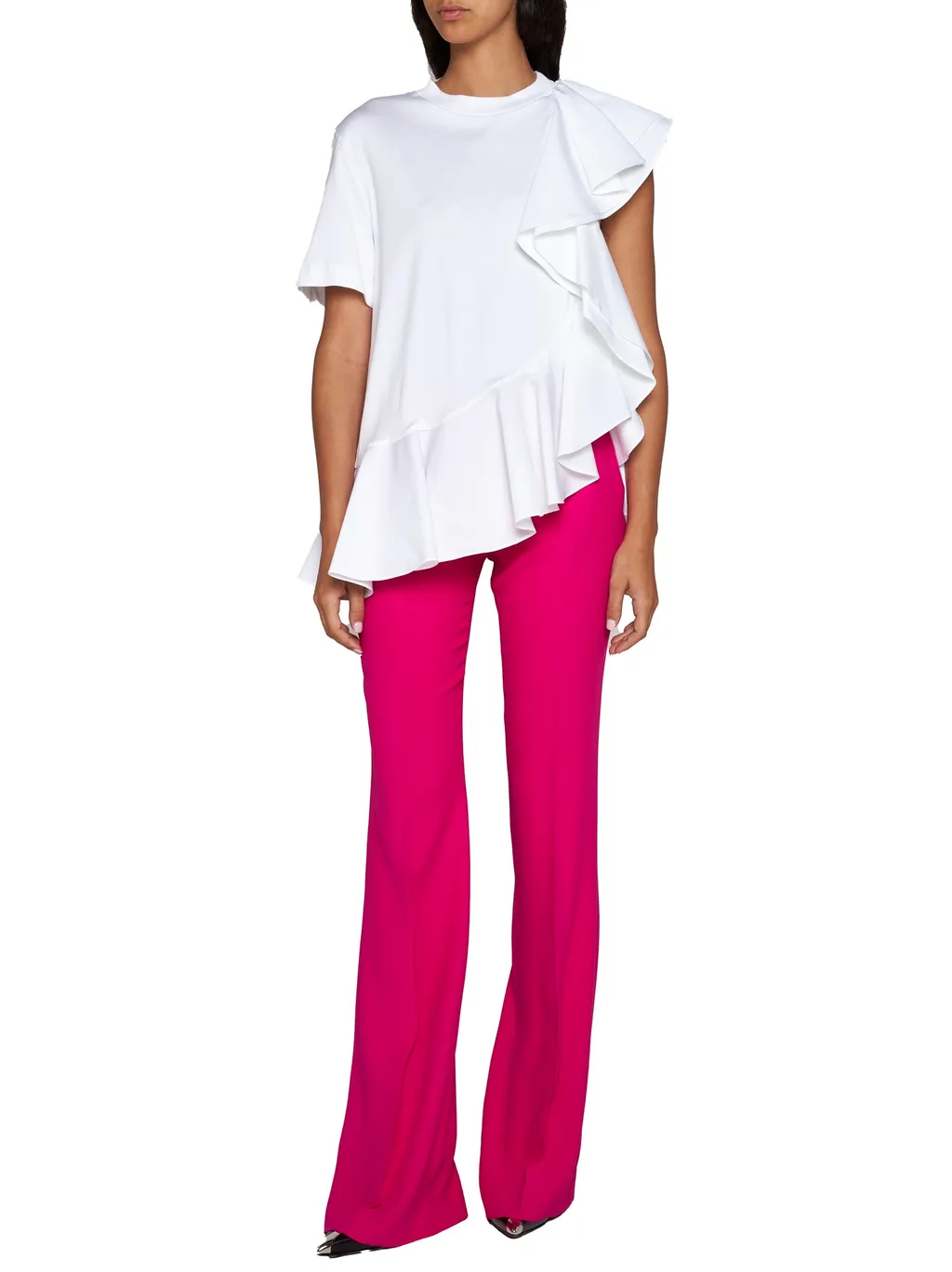 Asymmetric Ruffled Crewneck Top