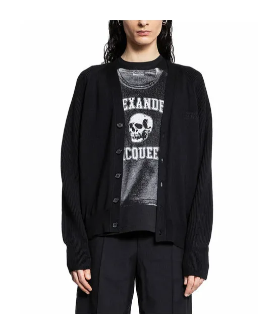 Buttoned Logo Embroidered Cardigan