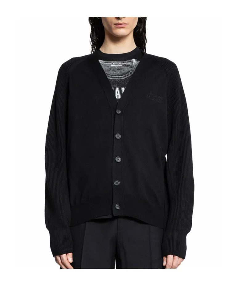 Buttoned Logo Embroidered Cardigan