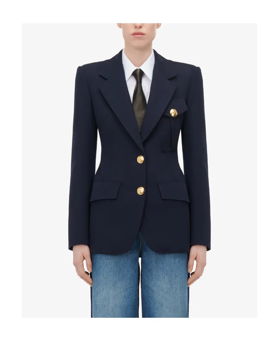 Flap-Pocketed Single-Breasted Blazer