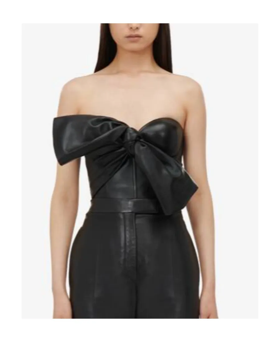 Knotted-Bow Leather Corset Top