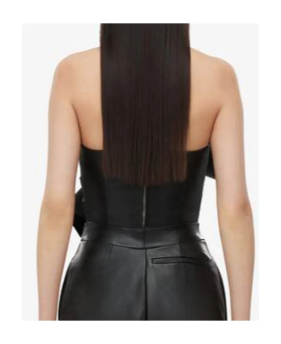 Knotted-Bow Leather Corset Top