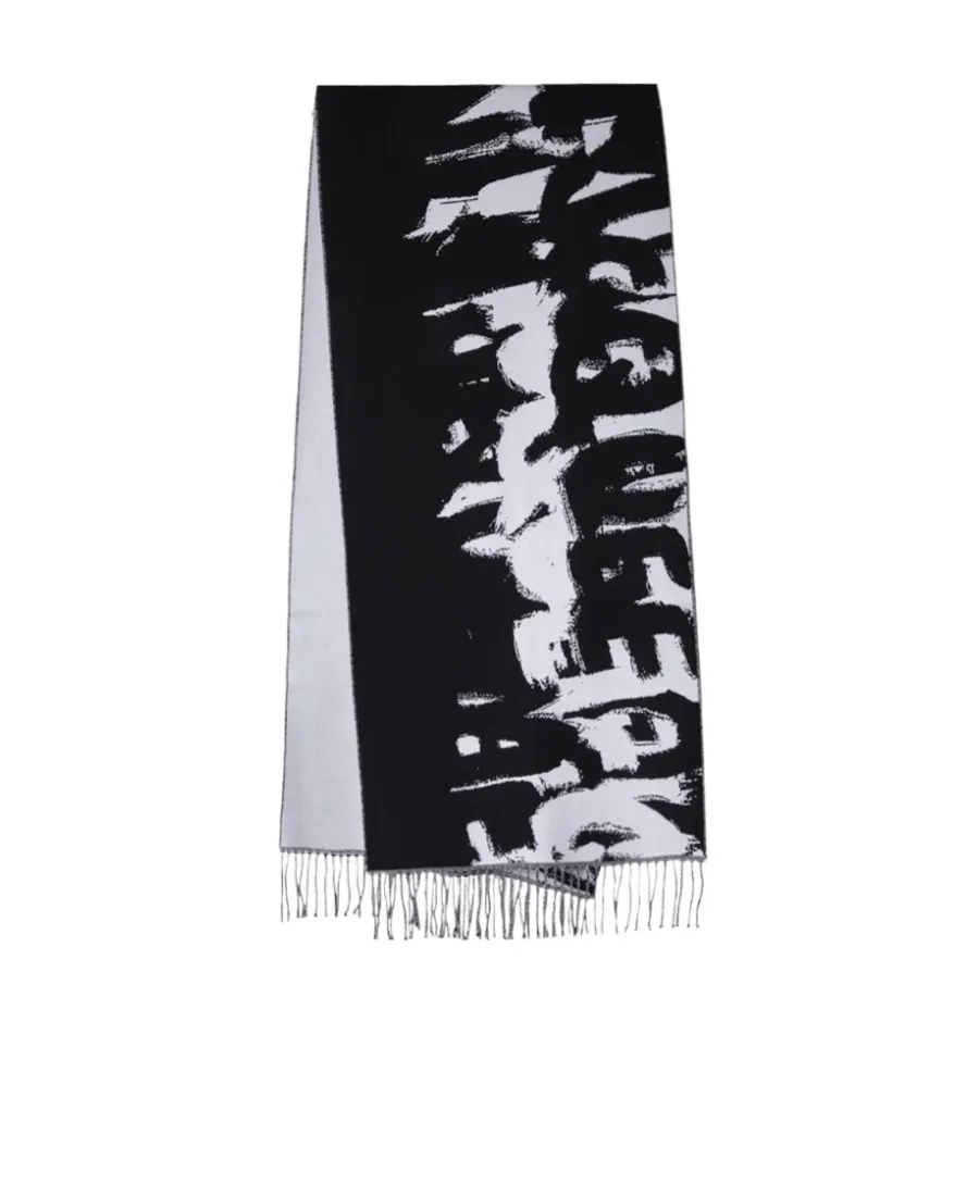 Graffiti Logo Print Fringed Scarf