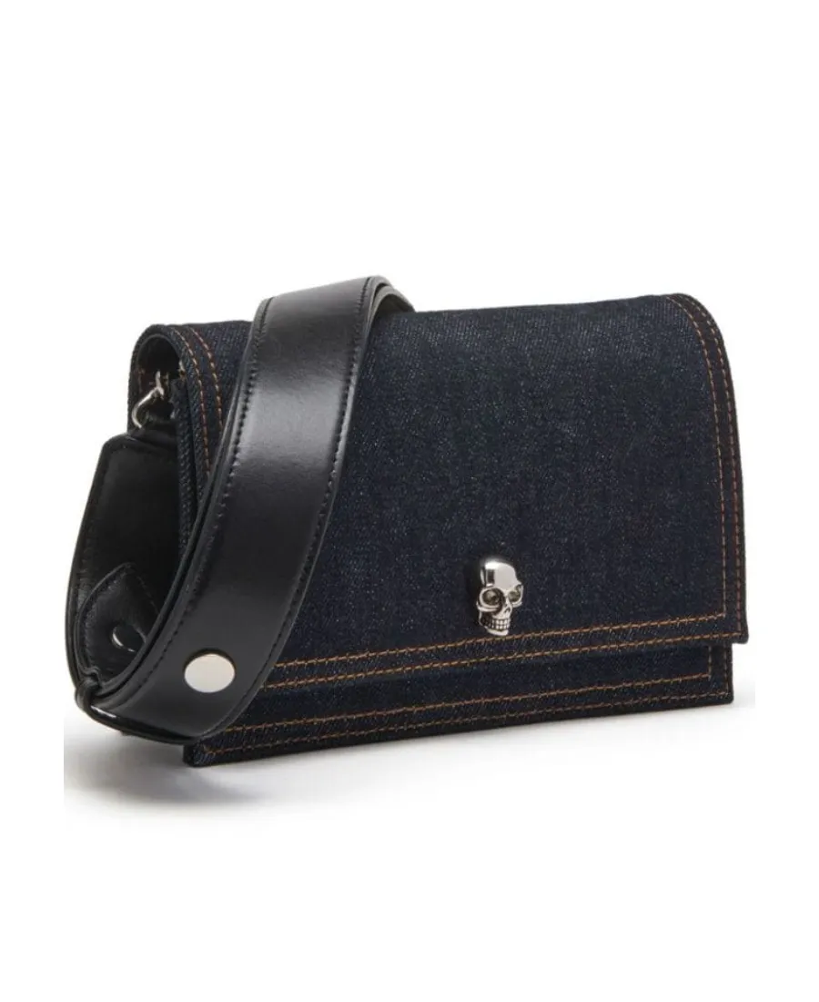 Small Logo Printed Denim Satchel Bag