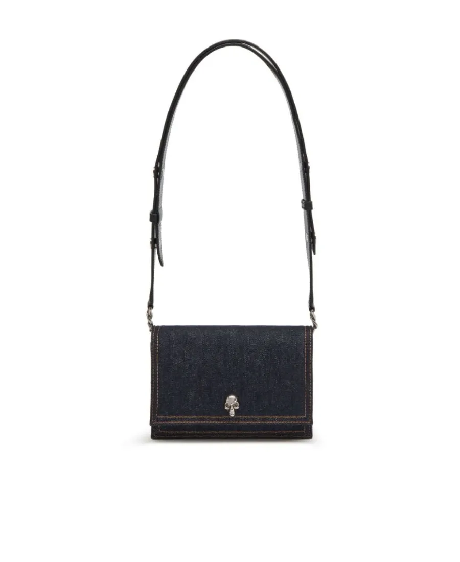 Small Logo Printed Denim Satchel Bag