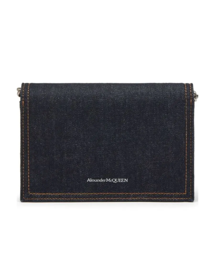 Small Logo Printed Denim Satchel Bag