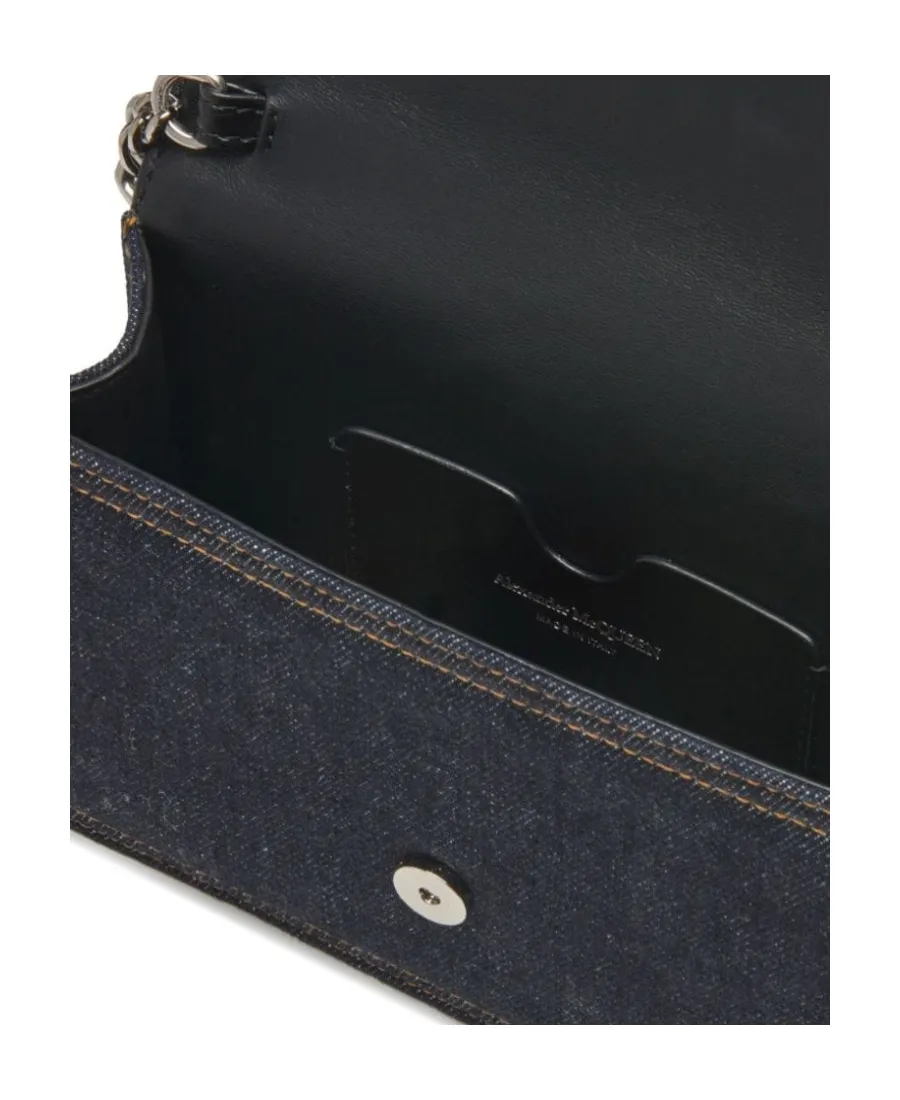 Small Logo Printed Denim Satchel Bag