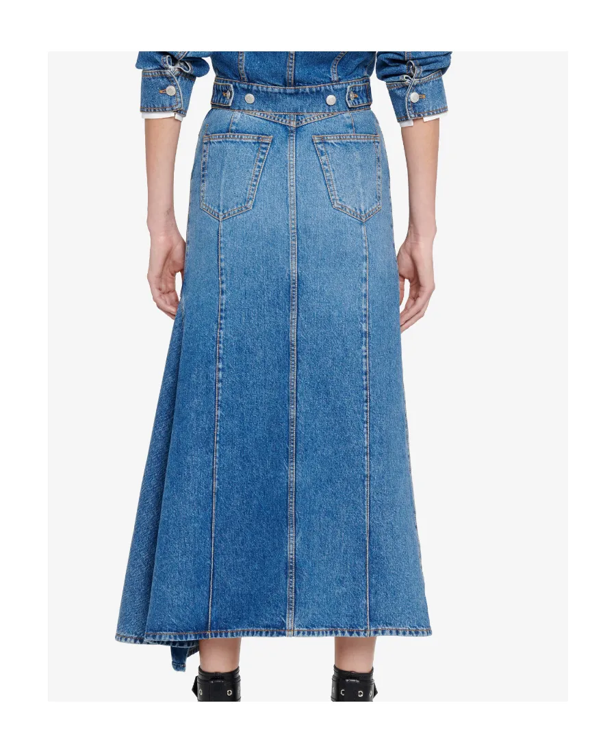 Slashed Cut-Out Denim Midi Skirt