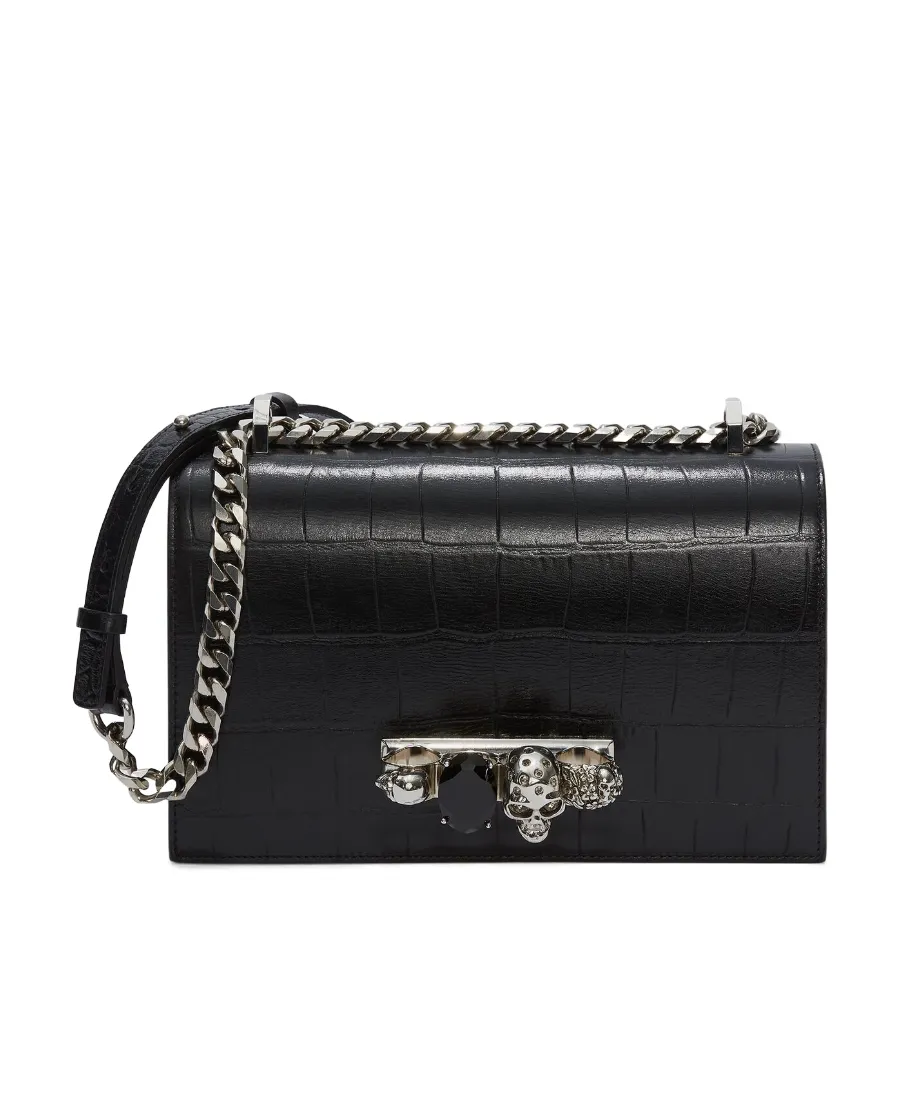 Jewelled Skull Embossed Shoulder Bag