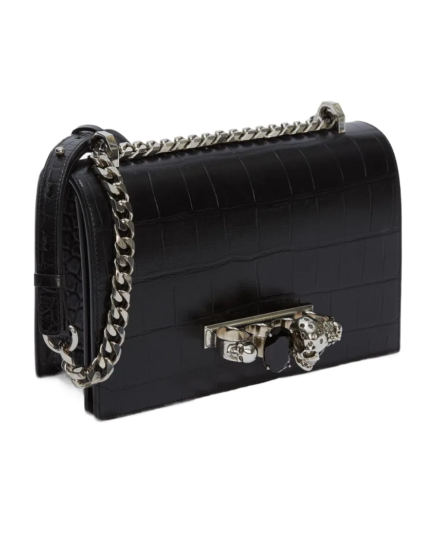 Jewelled Skull Embossed Shoulder Bag